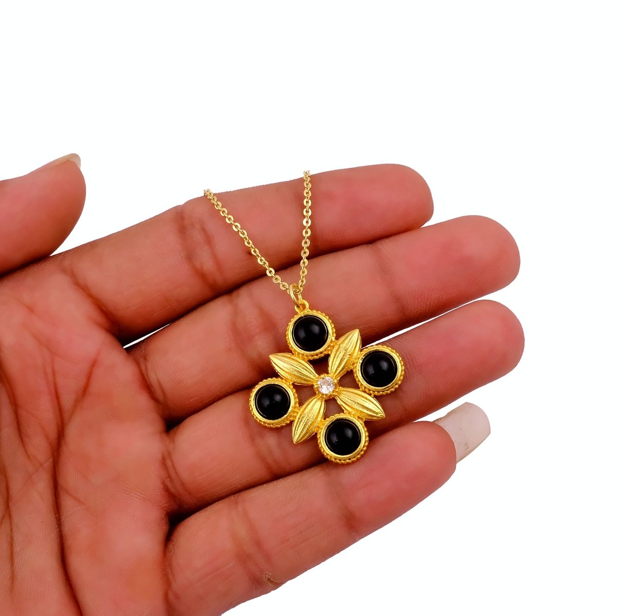 Natural Ink Blue Chalcedony Gold Plated Chain Necklace Black
