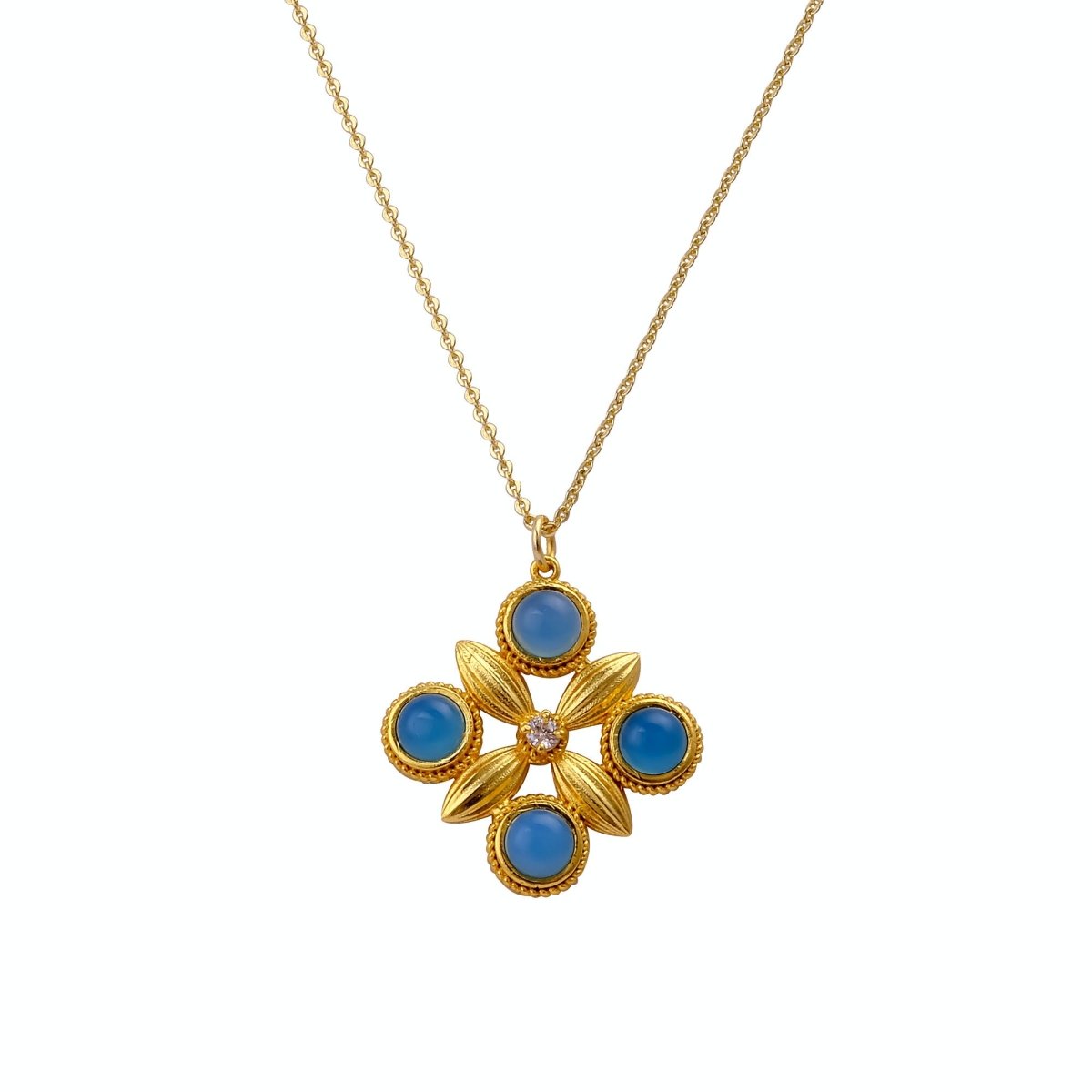 Natural Ink Blue Chalcedony Gold Plated Chain Necklace