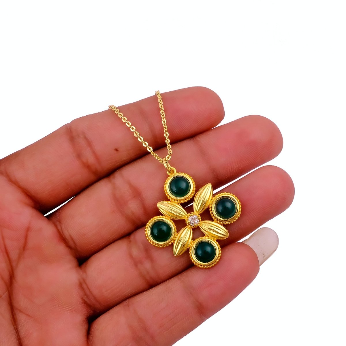 Natural Ink Blue Chalcedony Gold Plated Chain Necklace Green