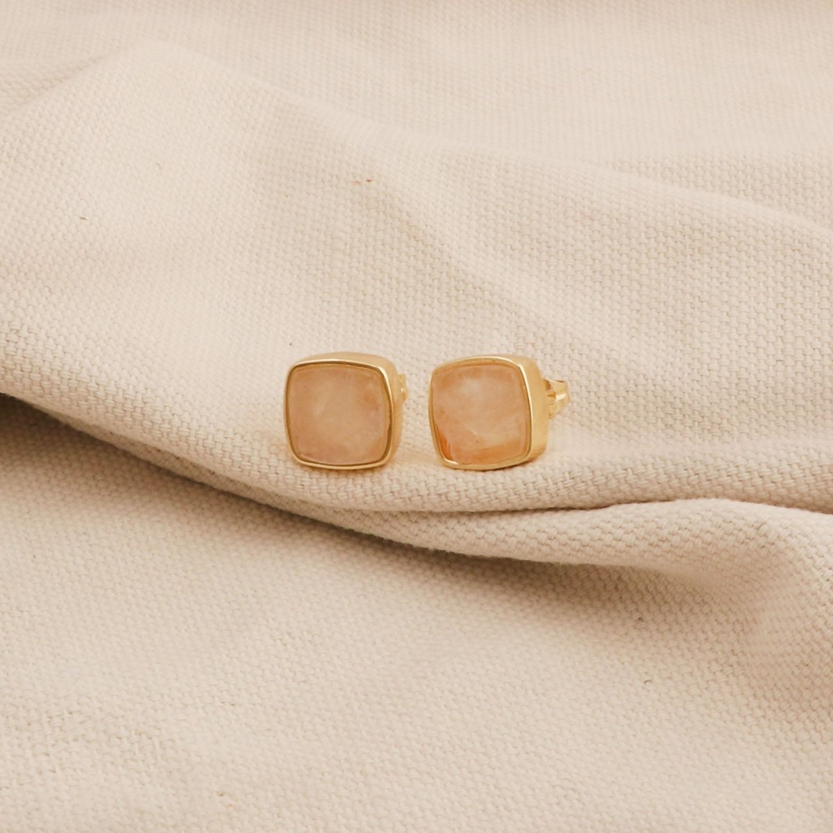 Natural Labradorite Cushion Shape, Gold Plated Bezel Set Stud Earrings CE - 1004