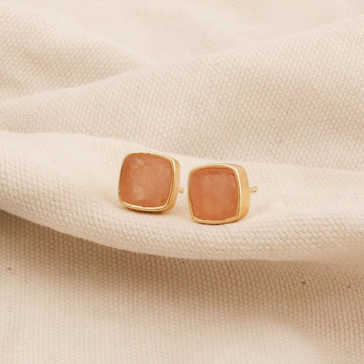 Natural Labradorite Cushion Shape, Gold Plated Bezel Set Stud Earrings CE - 1004