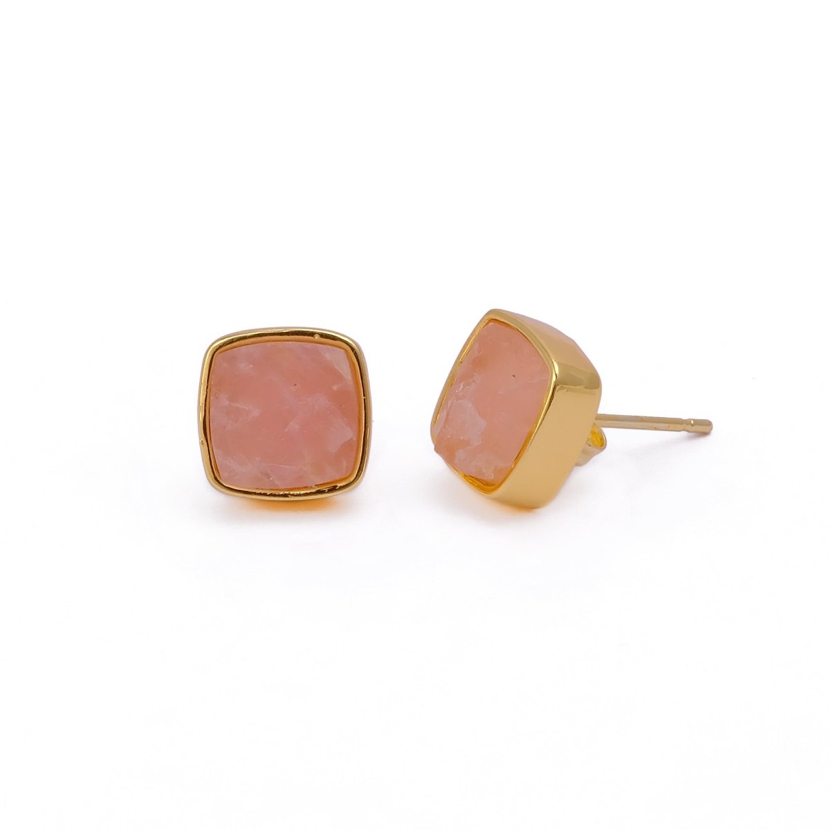 Natural Labradorite Cushion Shape, Gold Plated Bezel Set Stud Earrings CE - 1004