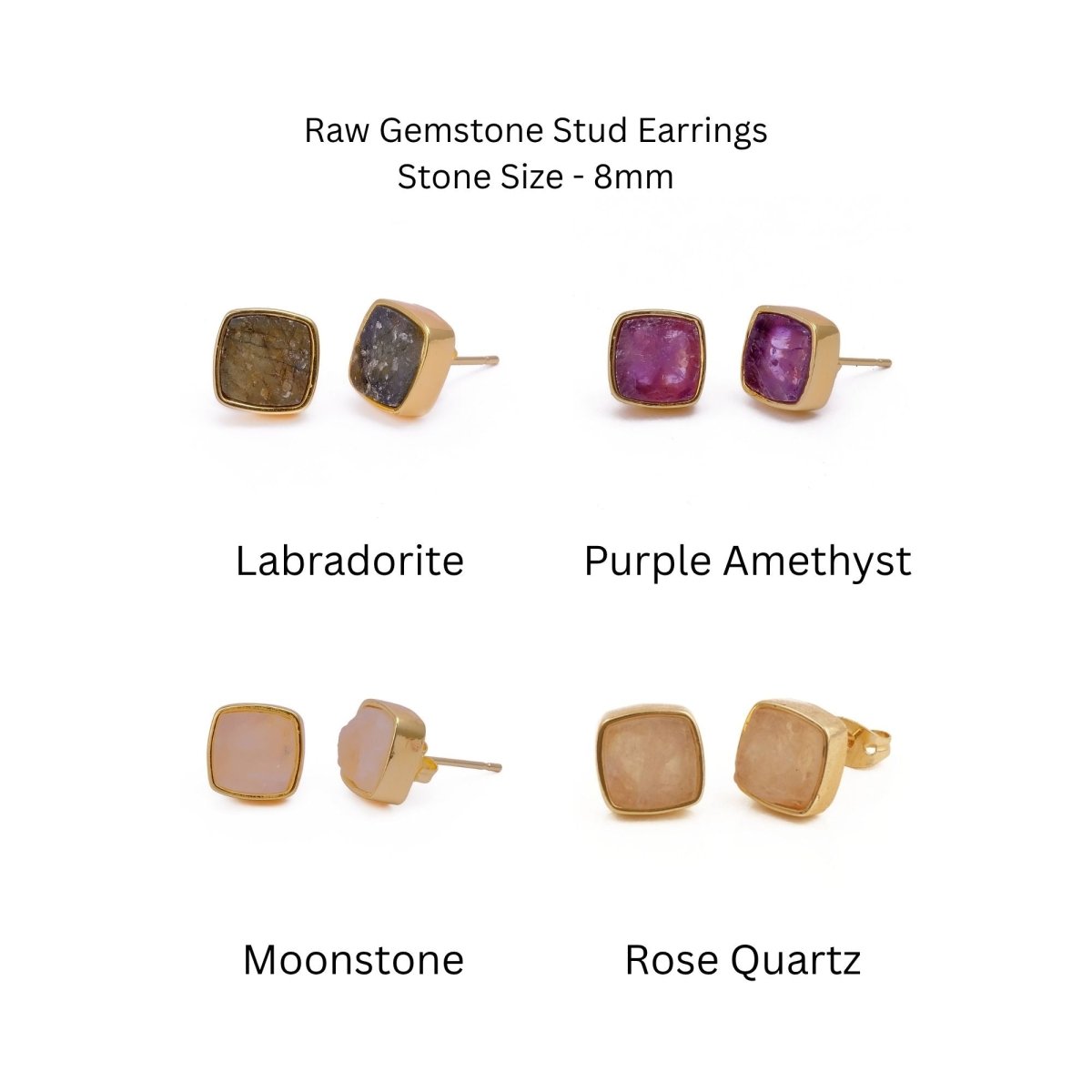 Natural Labradorite Cushion Shape, Gold Plated Bezel Set Stud Earrings CE - 1004