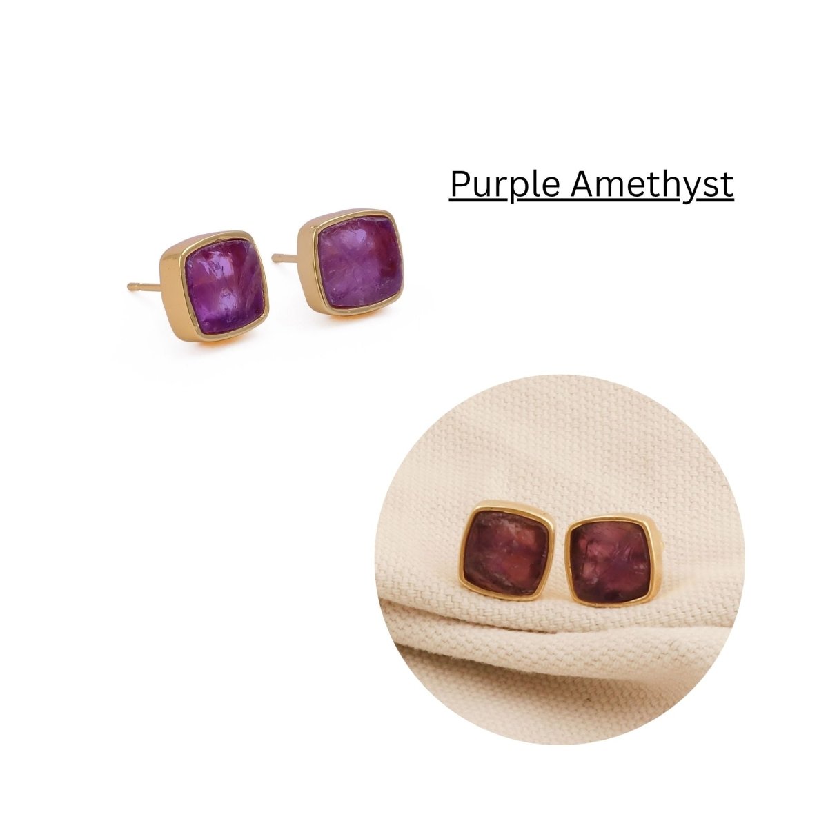 Natural Labradorite Cushion Shape, Gold Plated Bezel Set Stud Earrings CE - 1004