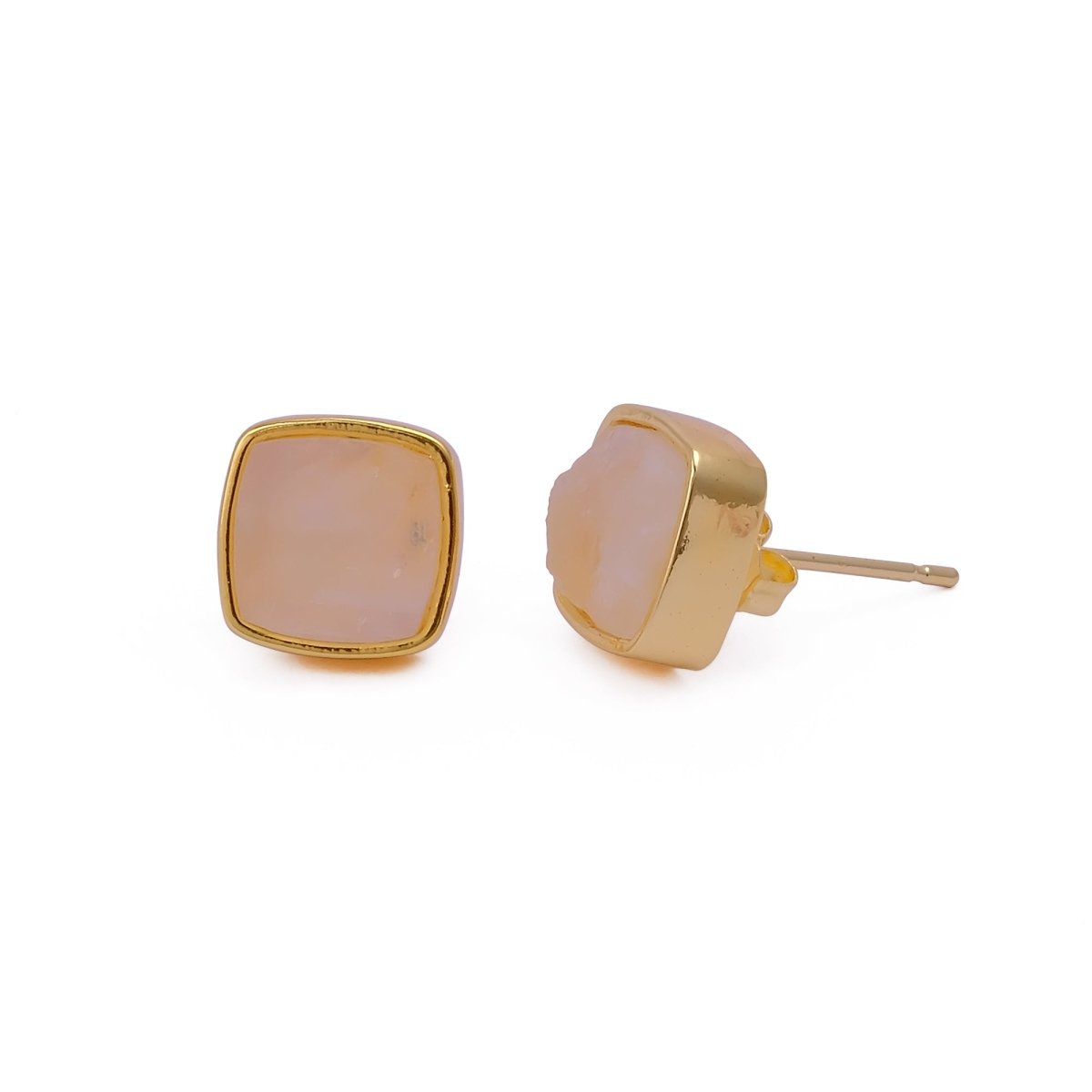 Natural Labradorite Cushion Shape, Gold Plated Bezel Set Stud Earrings CE - 1004