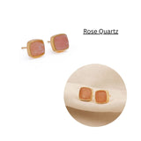 Natural Labradorite Cushion Shape, Gold Plated Bezel Set Stud Earrings CE - 1004