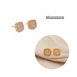 Natural Labradorite Cushion Shape, Gold Plated Bezel Set Stud Earrings CE - 1004