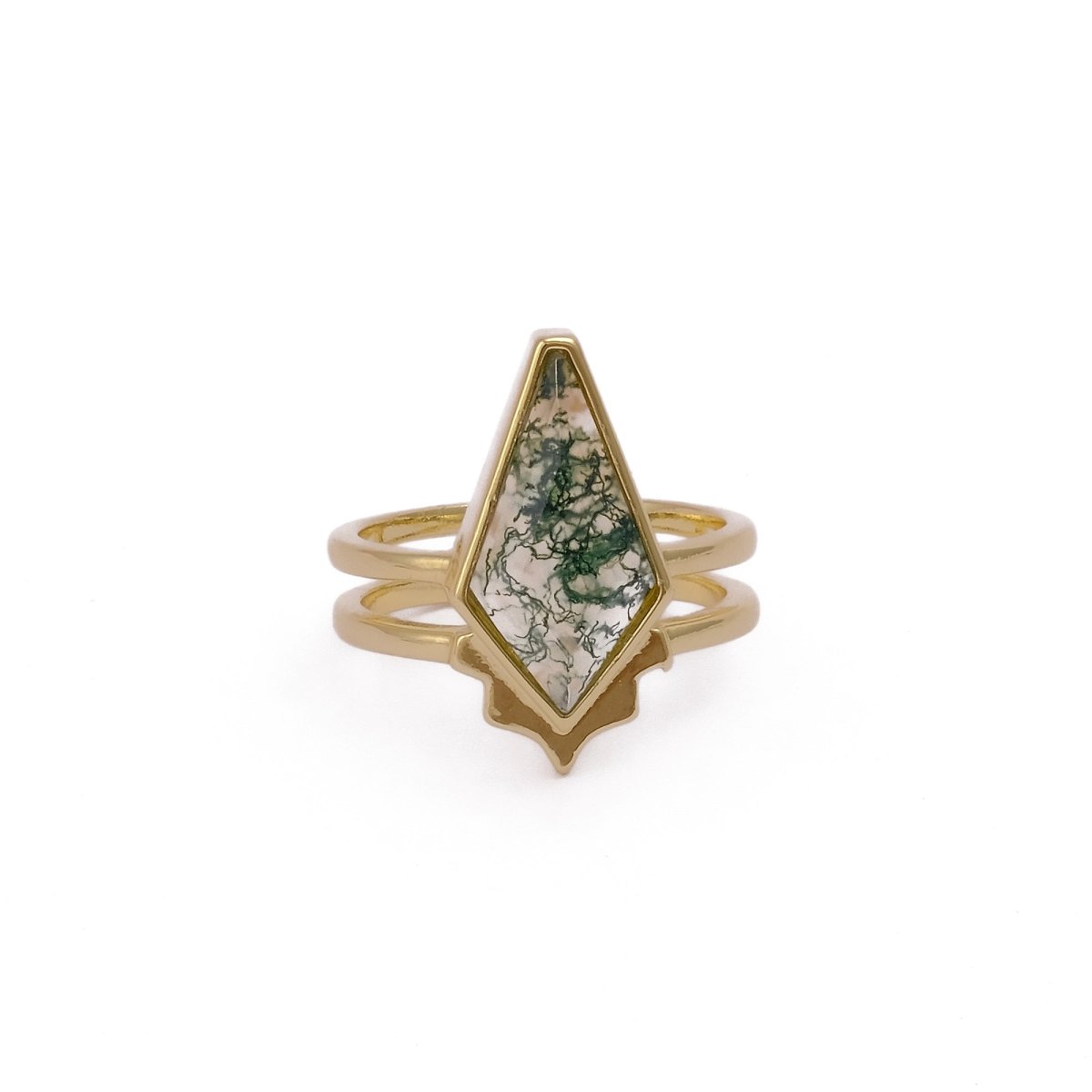 Natural Moss Agate Geomatric Rings, Gold Plated Jewelry CR - 1003