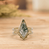 Natural Moss Agate Geomatric Rings, Gold Plated Jewelry CR - 1003