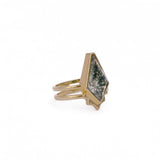 Natural Moss Agate Geomatric Rings, Gold Plated Jewelry CR - 1003