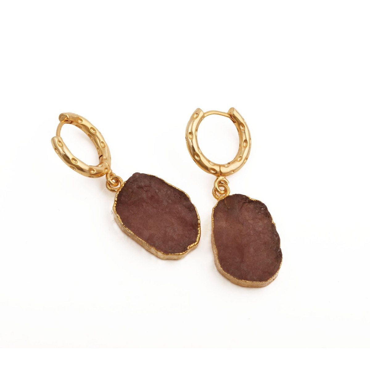 Natural Pink Strawberry Quartz Gemstone Hoop Earrings, Modern Boho Chic Jewelry 5216