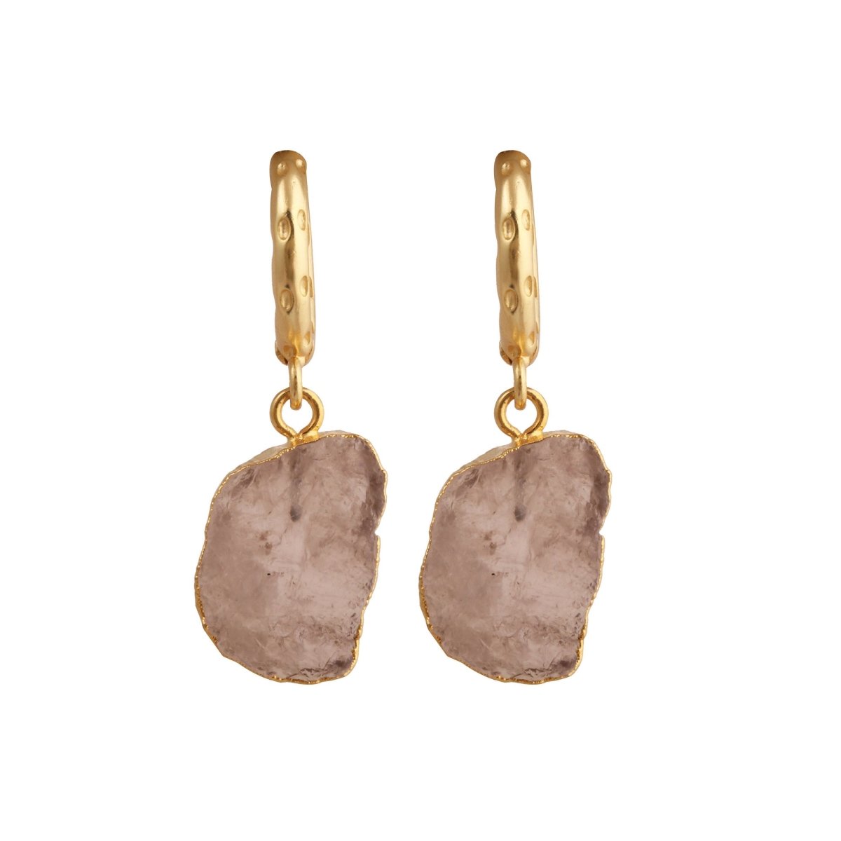 Natural Pink Strawberry Quartz Gemstone Hoop Earrings, Modern Boho Chic Jewelry 5216