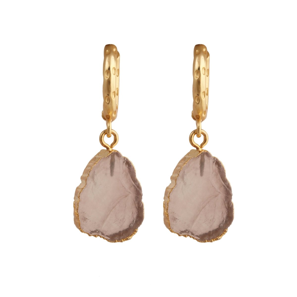 Natural Pink Strawberry Quartz Gemstone Hoop Earrings, Modern Boho Chic Jewelry 5216