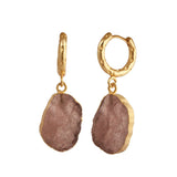 Natural Pink Strawberry Quartz Gemstone Hoop Earrings, Modern Boho Chic Jewelry 5216
