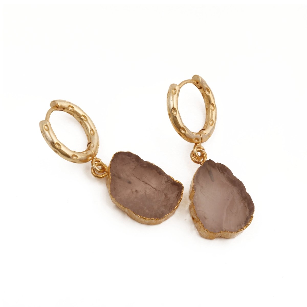 Natural Pink Strawberry Quartz Gemstone Hoop Earrings, Modern Boho Chic Jewelry 5216