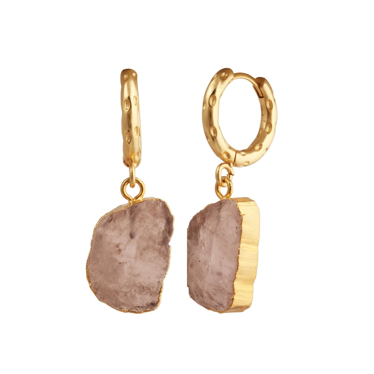 Natural Pink Strawberry Quartz Gemstone Hoop Earrings, Modern Boho Chic Jewelry 5216 Rose Quartz