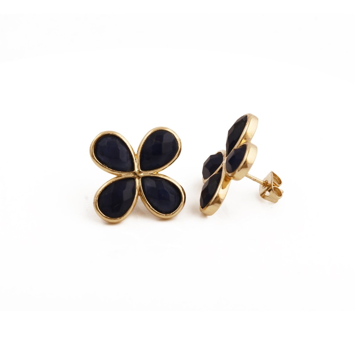 Natural Prehnite Four - Leaf Clover Stud Earrings, Gold Plated Jewelry CE - 1020