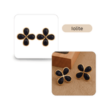 Natural Prehnite Four - Leaf Clover Stud Earrings, Gold Plated Jewelry CE - 1020