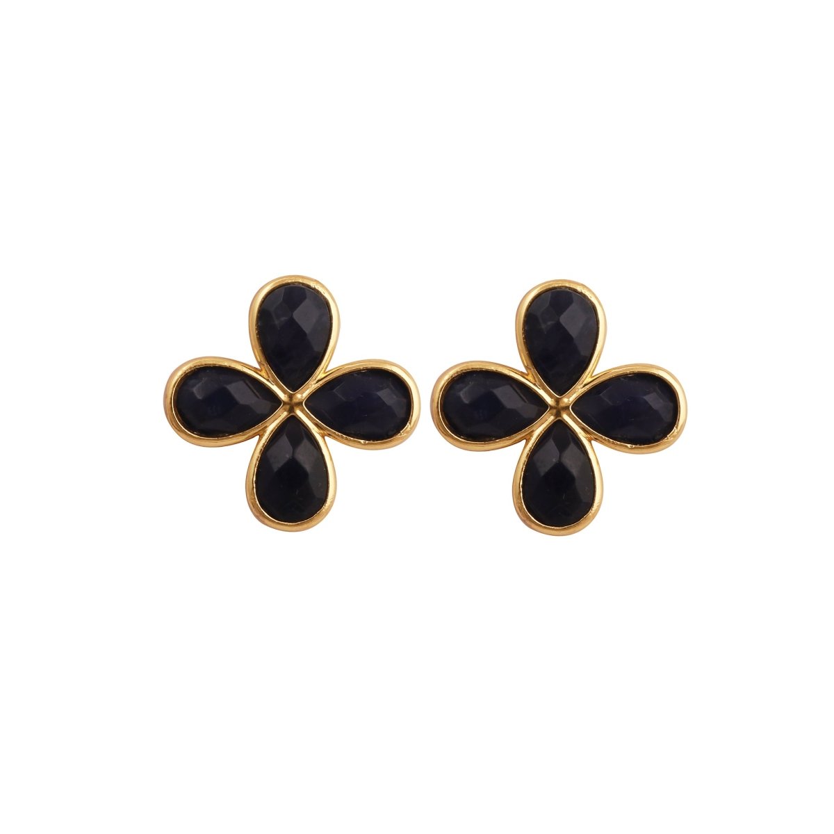 Natural Prehnite Four - Leaf Clover Stud Earrings, Gold Plated Jewelry CE - 1020