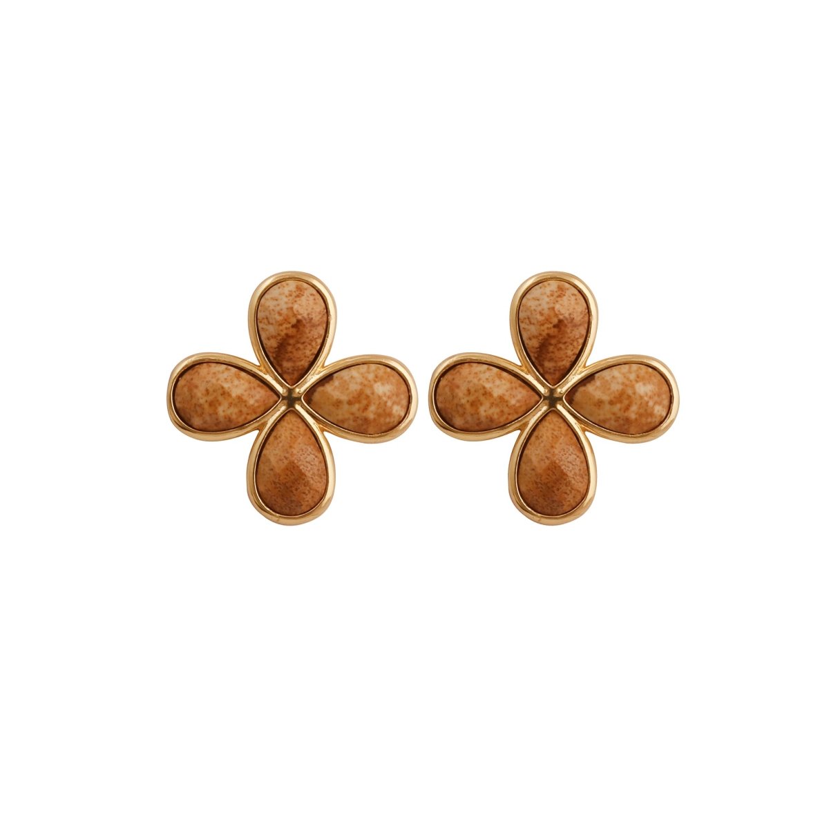 Natural Prehnite Four - Leaf Clover Stud Earrings, Gold Plated Jewelry CE - 1020