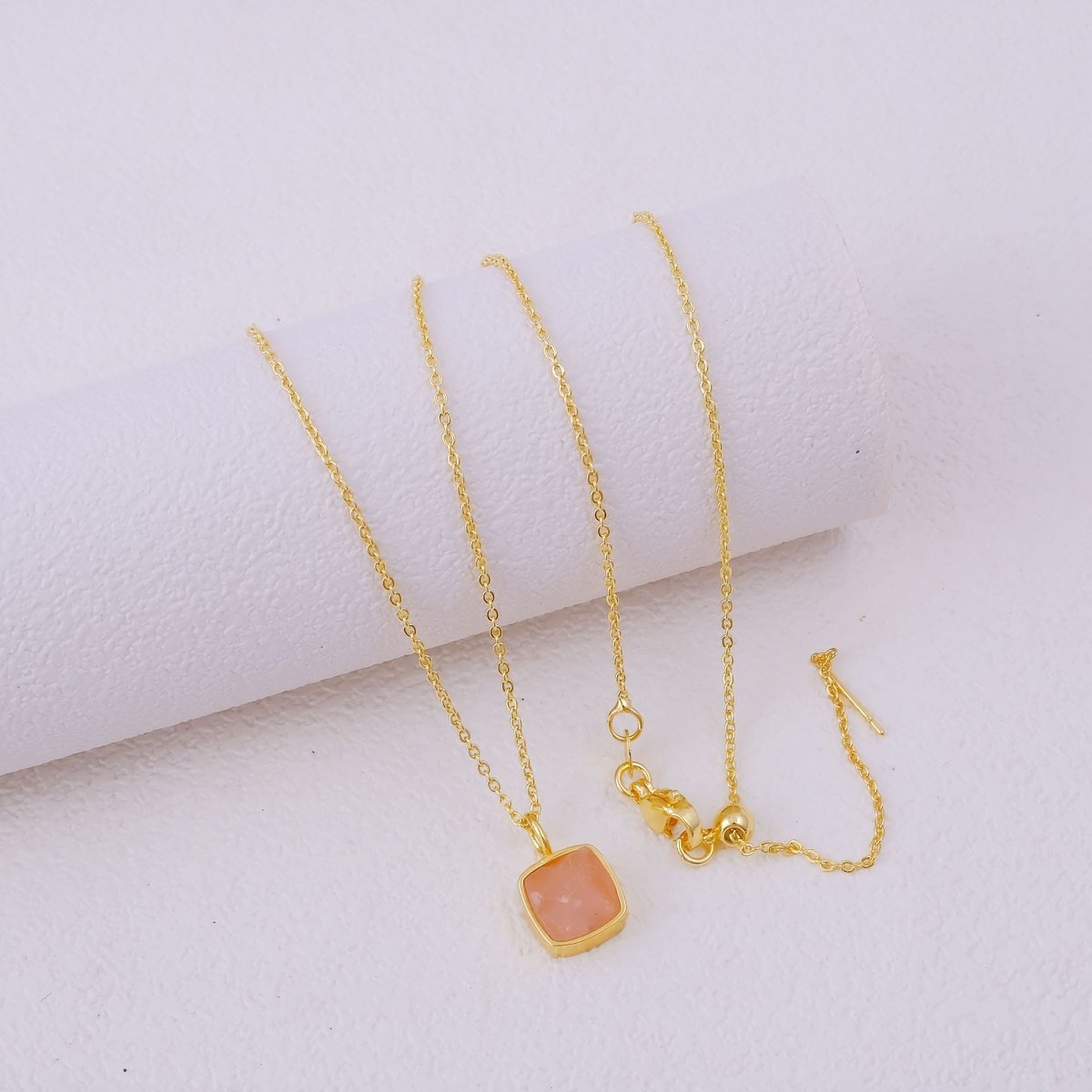 Natural Rainbow Moonstone Cushion Shape Necklace, Gold Plated Bezel Set Jewelry CN-1002