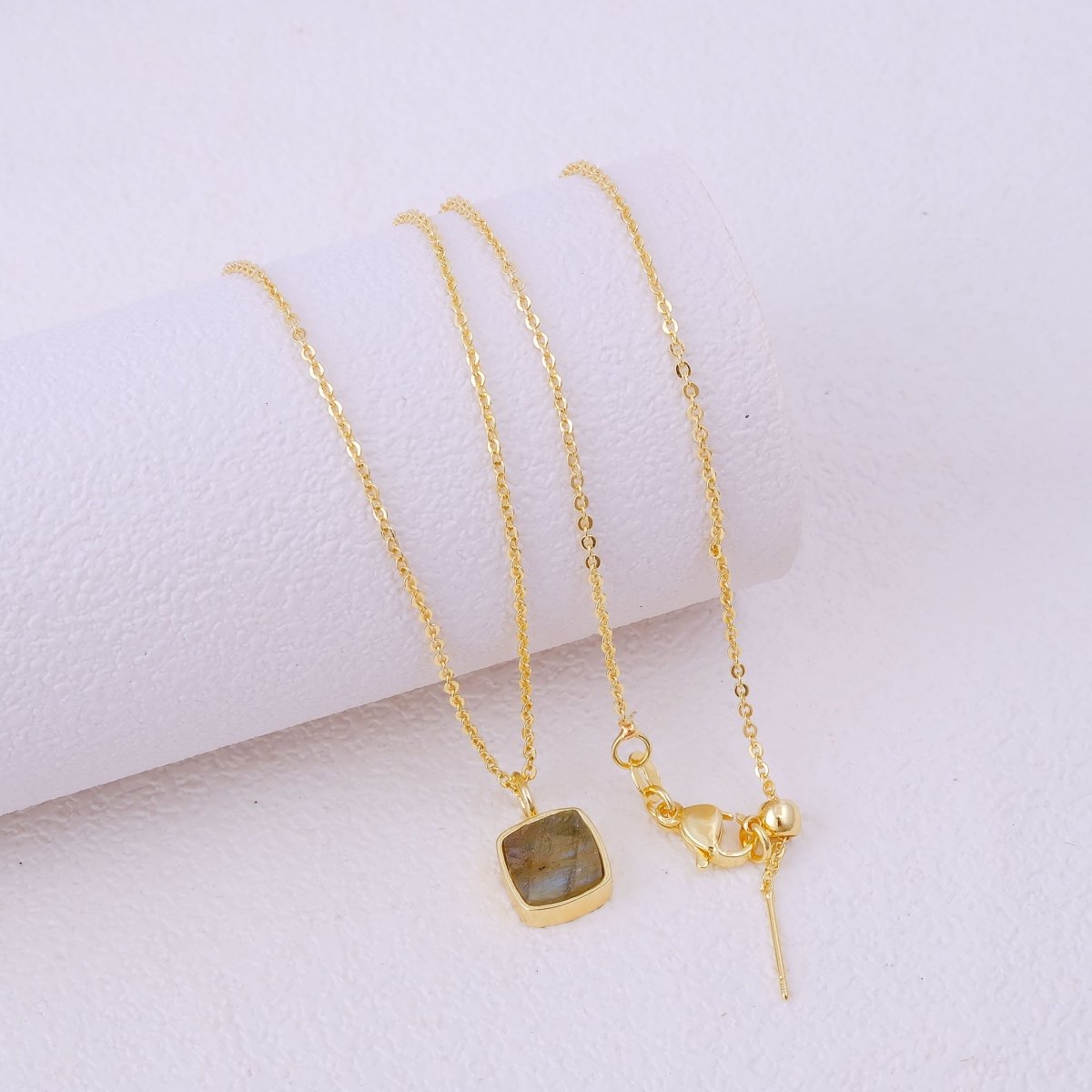 Natural Rainbow Moonstone Cushion Shape Necklace, Gold Plated Bezel Set Jewelry CN-1002