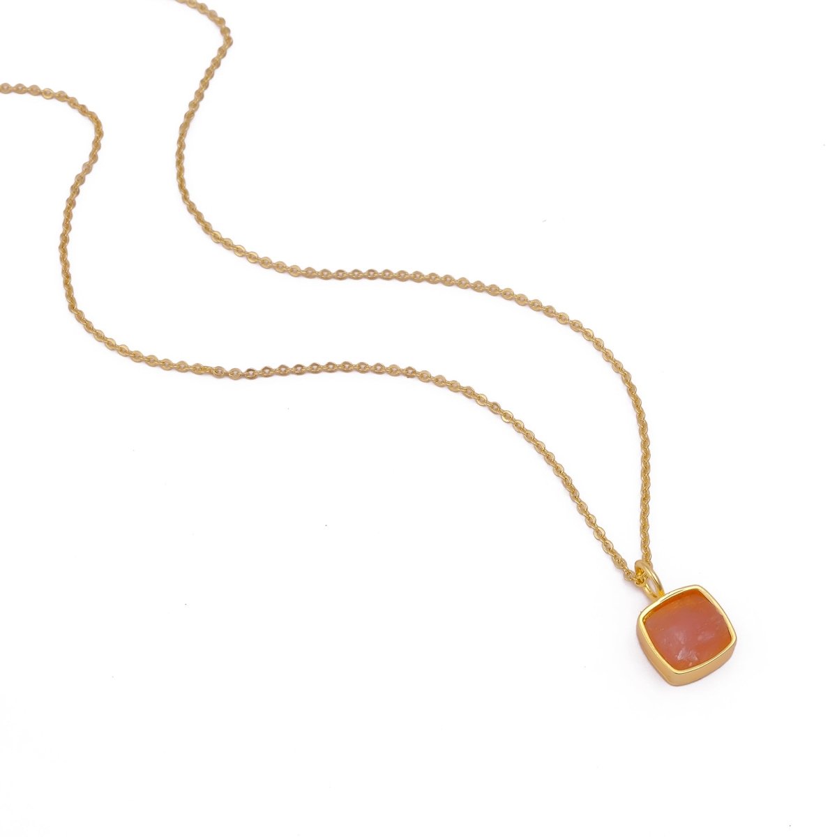 Natural Rainbow Moonstone Cushion Shape Necklace, Gold Plated Bezel Set Jewelry CN-1002