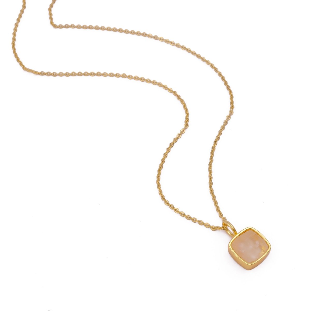 Natural Rainbow Moonstone Cushion Shape Necklace, Gold Plated Bezel Set Jewelry CN-1002