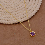 Natural Rainbow Moonstone Cushion Shape Necklace, Gold Plated Bezel Set Jewelry CN-1002 Puple Amethyst