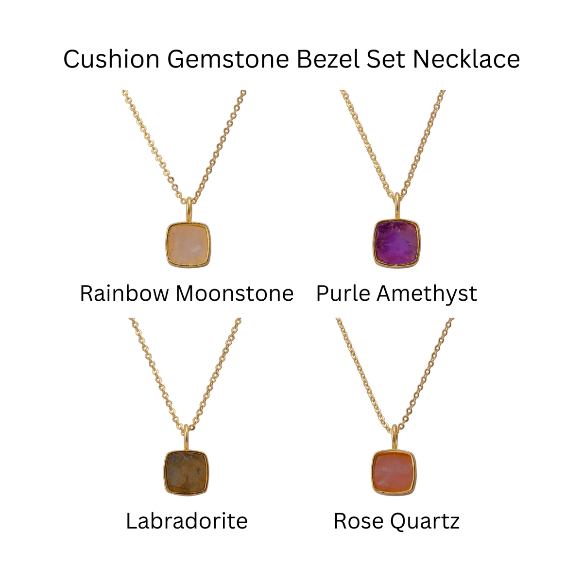 Natural Rainbow Moonstone Cushion Shape Necklace, Gold Plated Bezel Set Jewelry CN-1002