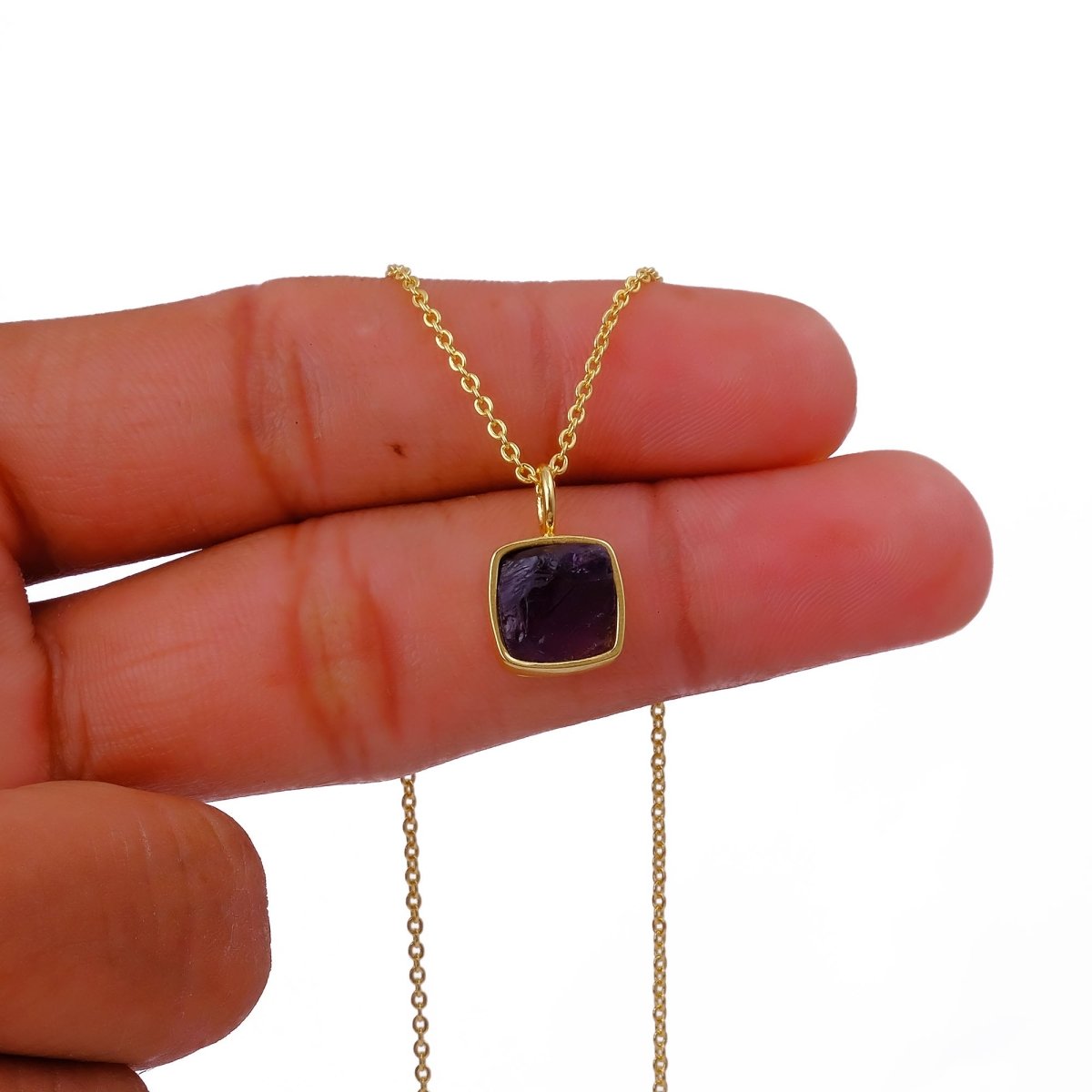 Natural Rainbow Moonstone Cushion Shape Necklace, Gold Plated Bezel Set Jewelry CN-1002