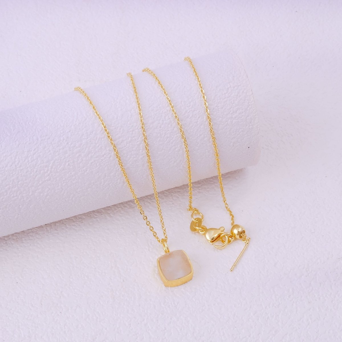 Natural Rainbow Moonstone Cushion Shape Necklace, Gold Plated Bezel Set Jewelry CN-1002