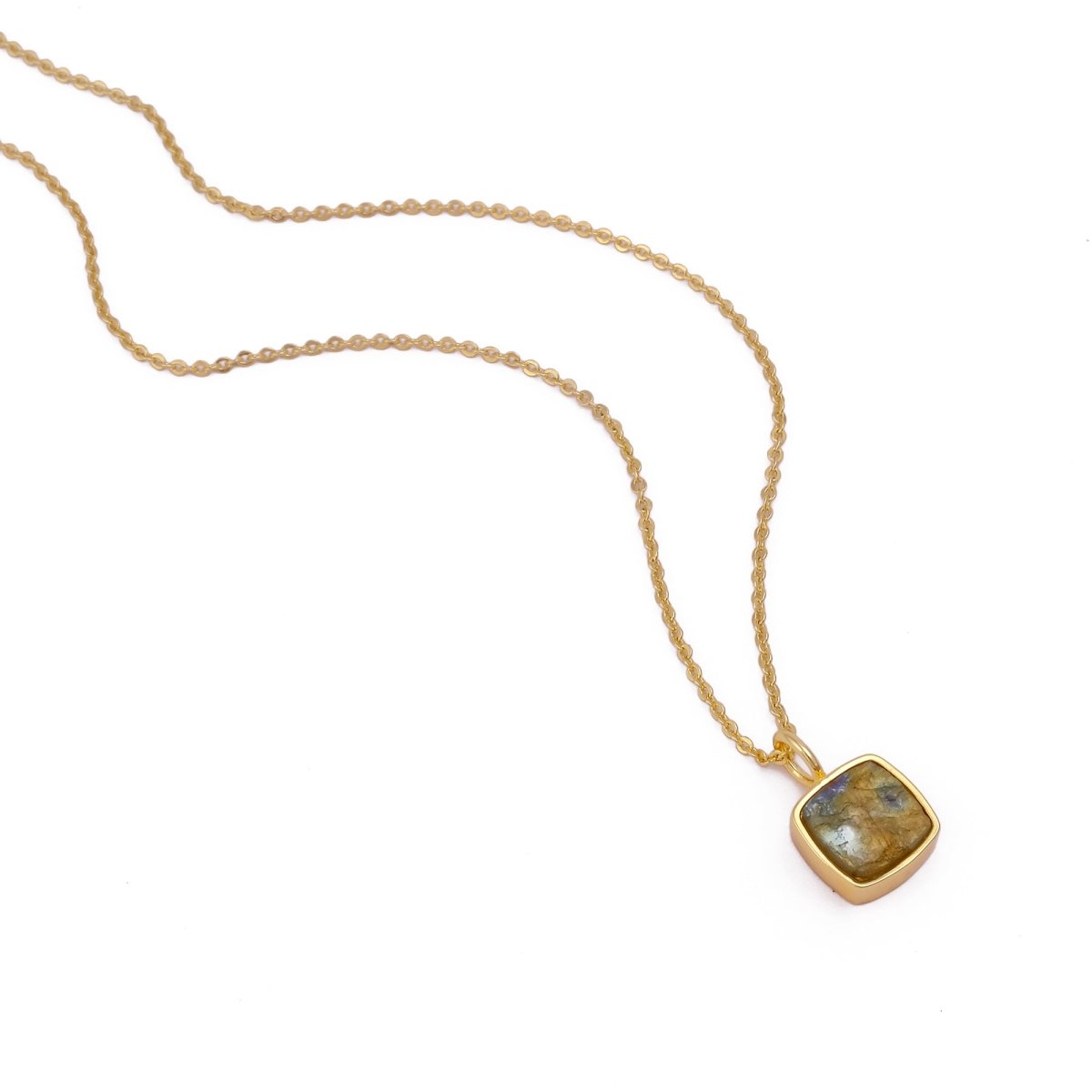 Natural Rainbow Moonstone Cushion Shape Necklace, Gold Plated Bezel Set Jewelry CN-1002