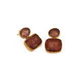 Natural Raw Rose Quartz Double Drop Earrings | Gold - Plated Brass Dangles 5027