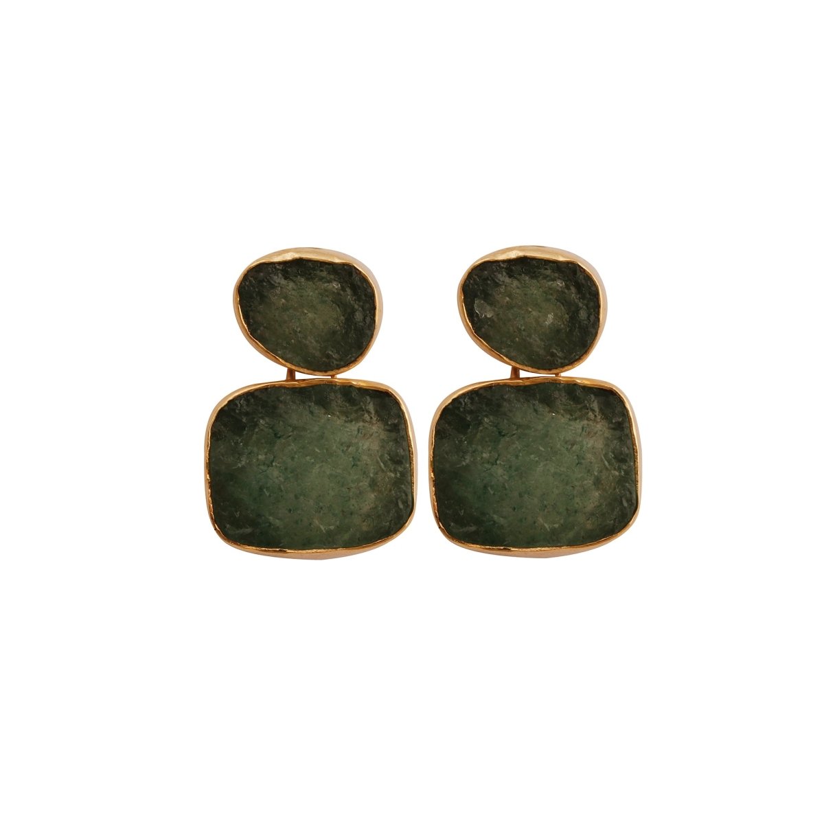 Natural Raw Rose Quartz Double Drop Earrings | Gold - Plated Brass Dangles 5027