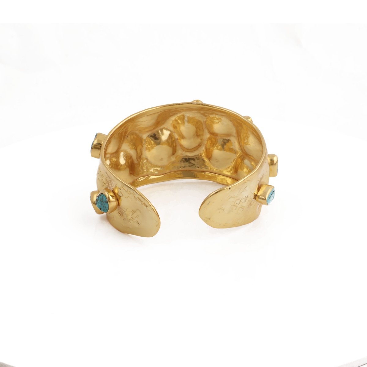 Natural Raw Turquoise Gemstone Hammered Gold - Plated Cuff, Wide Statement Bangle 5470