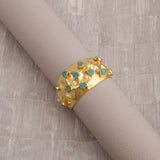 Natural Raw Turquoise Gemstone Hammered Gold - Plated Cuff, Wide Statement Bangle 5470