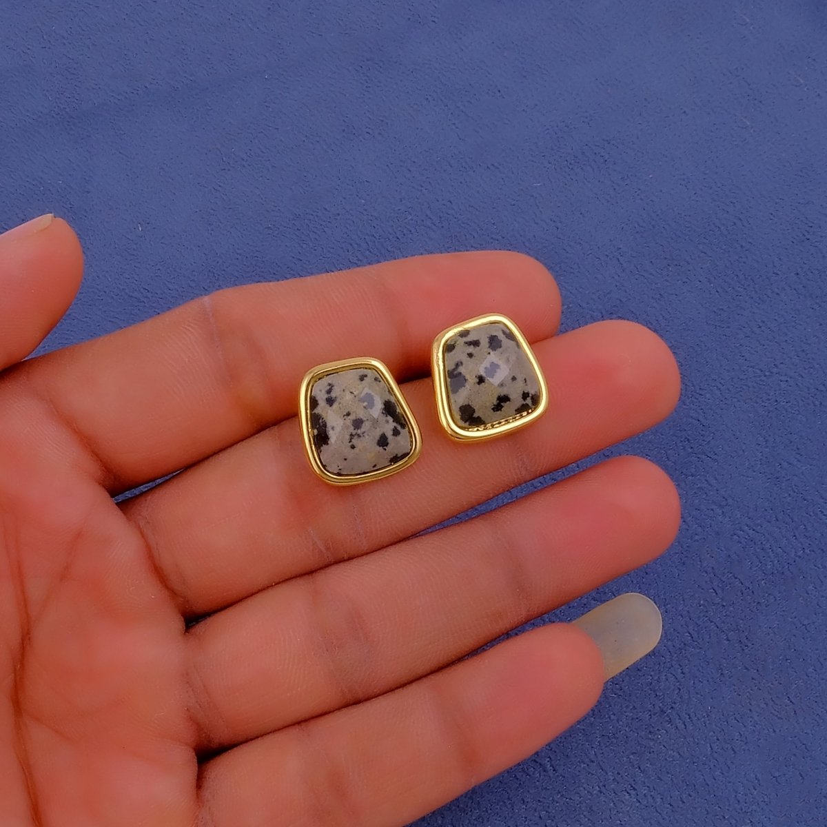 Natural Red Strawberry Quartz Gold Plated Stud Earrings, Minimal Gemstone Jewelry CE-1013