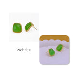 Natural Red Strawberry Quartz Gold Plated Stud Earrings, Minimal Gemstone Jewelry CE-1013 Prehnite