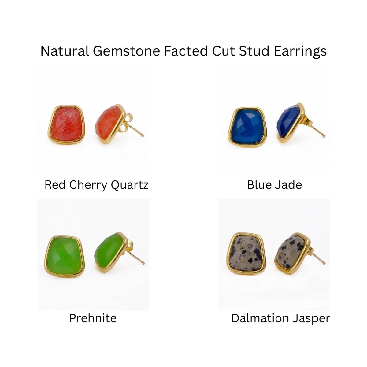 Natural Red Strawberry Quartz Gold Plated Stud Earrings, Minimal Gemstone Jewelry CE-1013