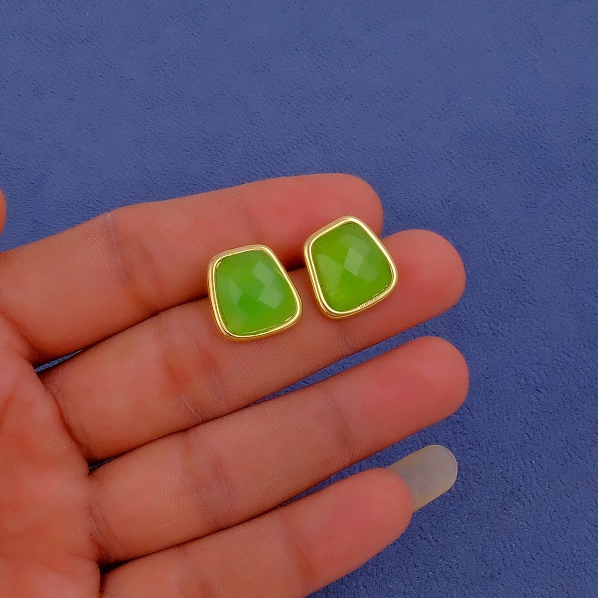 Natural Red Strawberry Quartz Gold Plated Stud Earrings, Minimal Gemstone Jewelry CE-1013