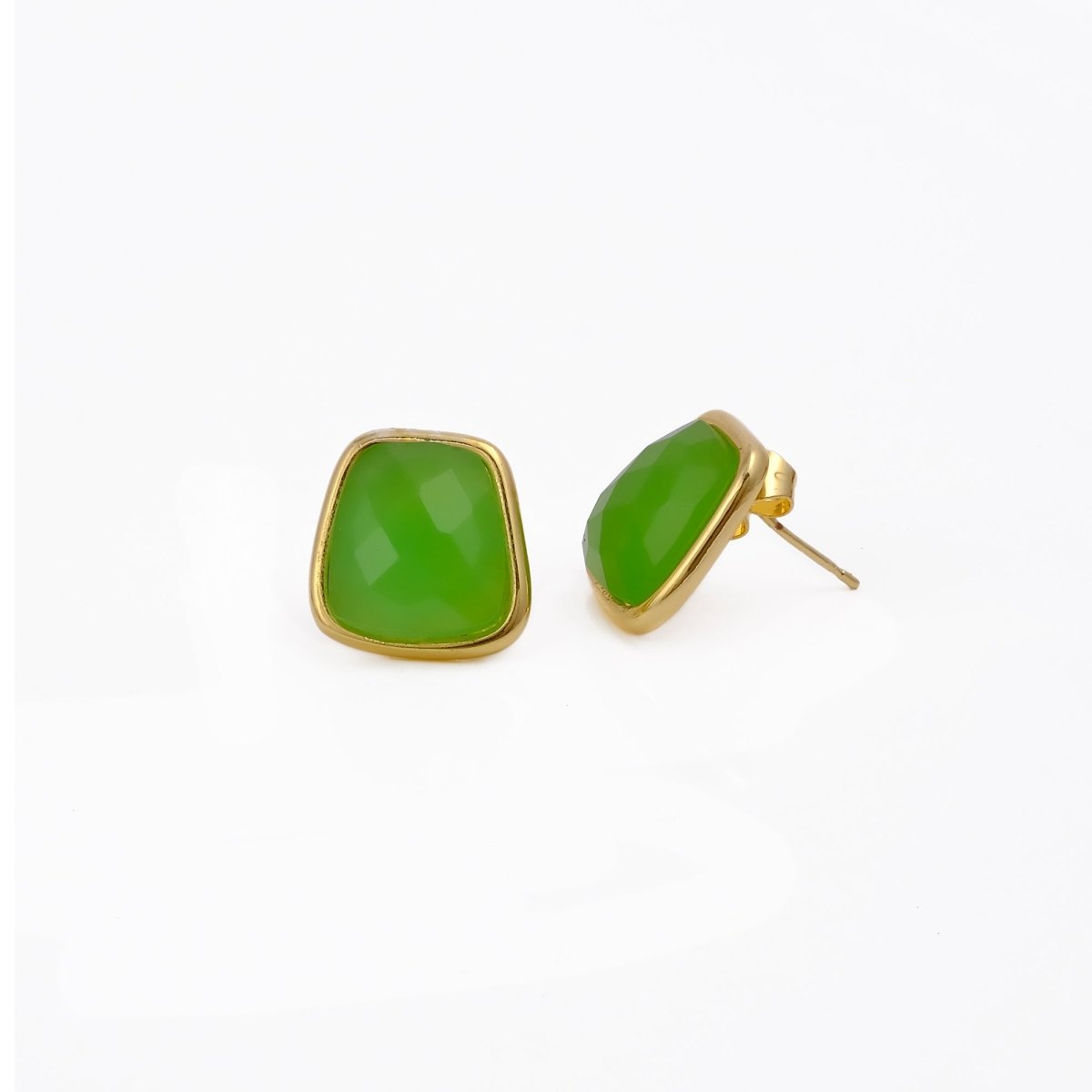 Natural Red Strawberry Quartz Gold Plated Stud Earrings, Minimal Gemstone Jewelry CE-1013