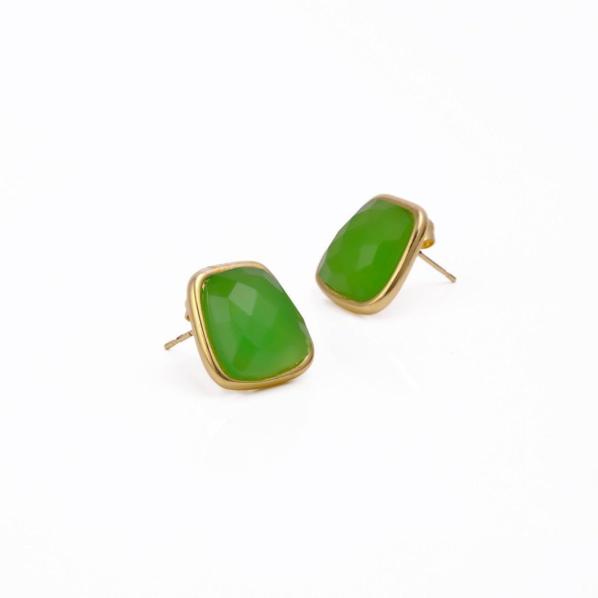 Natural Red Strawberry Quartz Gold Plated Stud Earrings, Minimal Gemstone Jewelry CE-1013