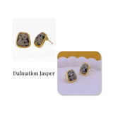 Natural Red Strawberry Quartz Gold Plated Stud Earrings, Minimal Gemstone Jewelry CE-1013 Dalmation Jasper