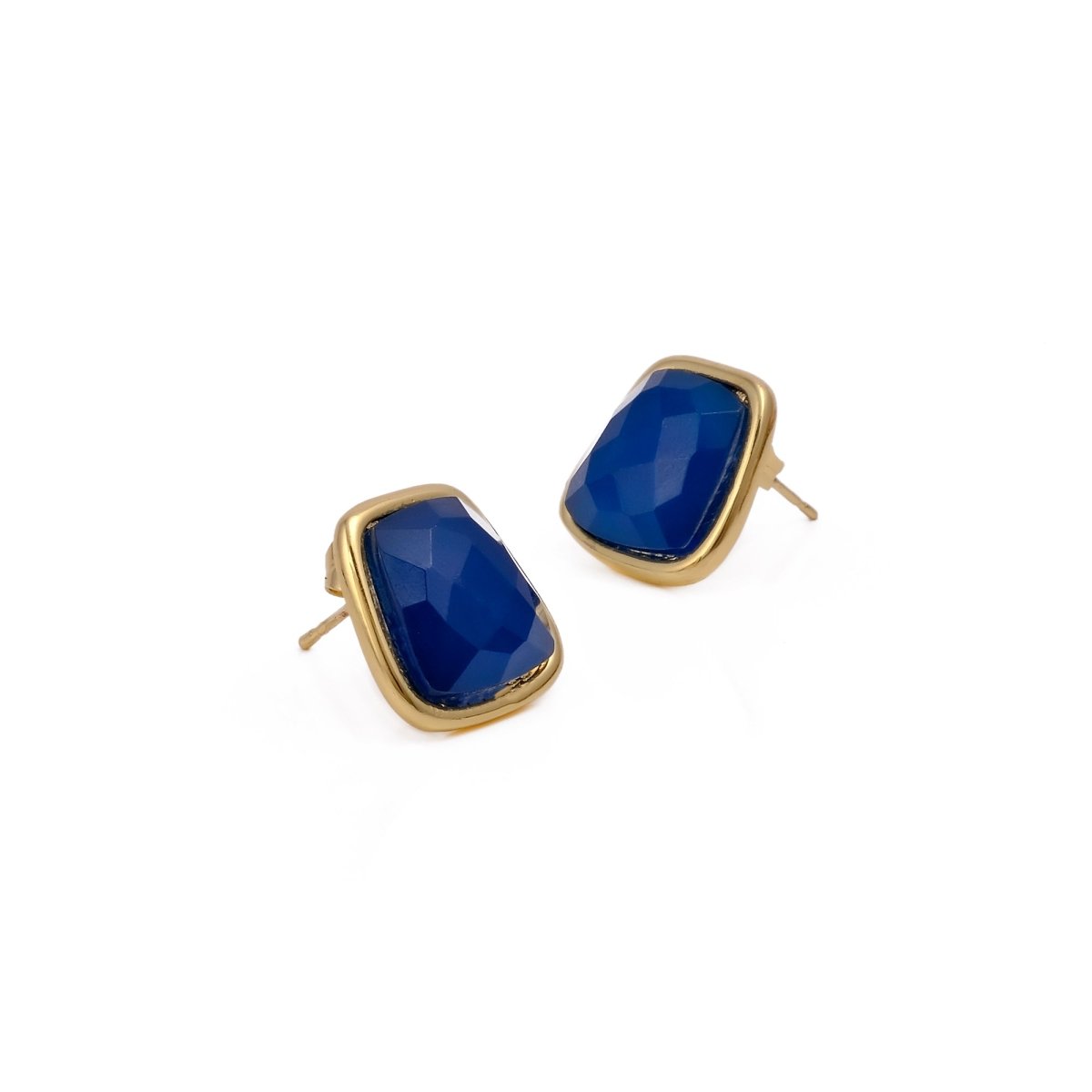 Natural Red Strawberry Quartz Gold Plated Stud Earrings, Minimal Gemstone Jewelry CE-1013