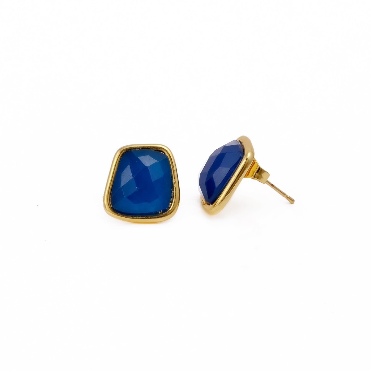 Natural Red Strawberry Quartz Gold Plated Stud Earrings, Minimal Gemstone Jewelry CE-1013