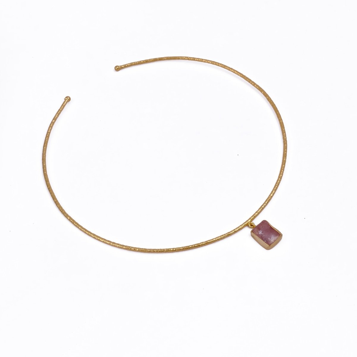 Natural Rose Quartz Raw Gemstone Choker Necklace, Gold Plated Jewelry 5269