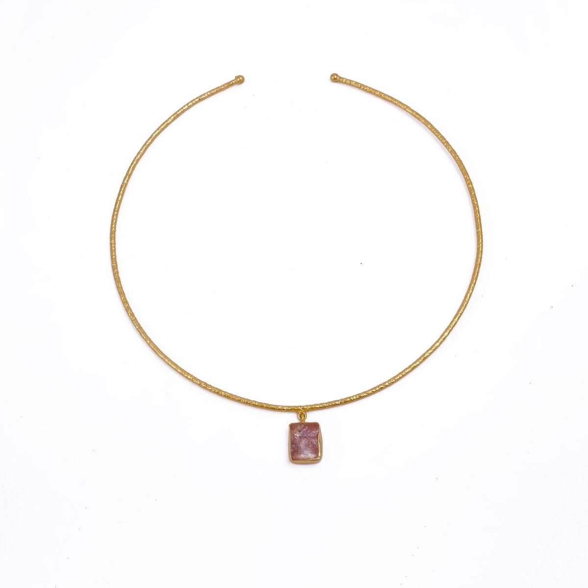 Natural Rose Quartz Raw Gemstone Choker Necklace, Gold Plated Jewelry 5269