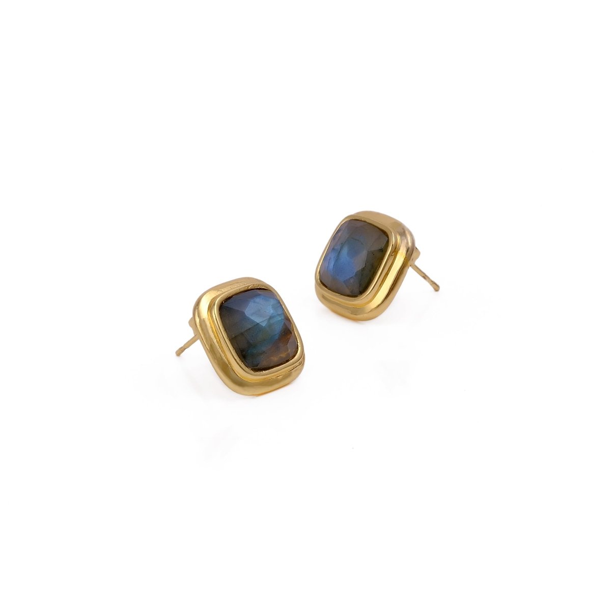 Natural Sodalite Cushion Cut Gemstone, Gold Plated Stud Earrings CE-1012