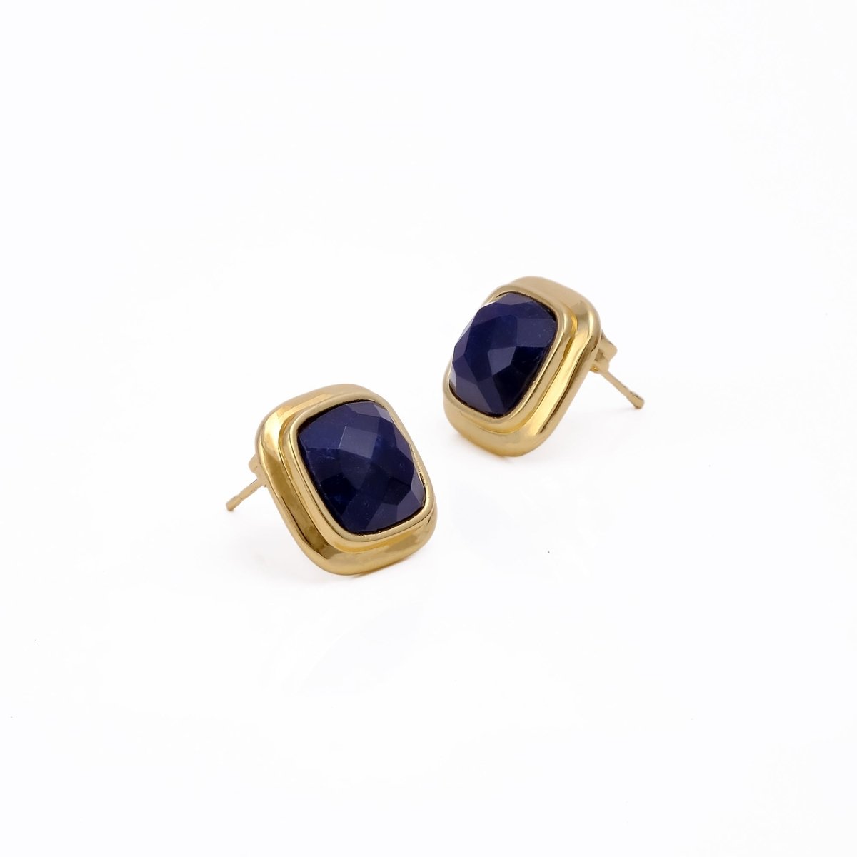 Natural Sodalite Cushion Cut Gemstone, Gold Plated Stud Earrings CE-1012